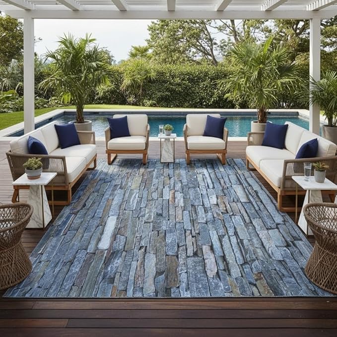 Vintage Rock Wall Stone Pattern Outdoor Area Rug 2x6 Gray Brown Stone Texture Waterproof Outdoor Rugs for Patio Courtyard Balcony Deck Garden Outside Carpet Thin Washable Stain Resistant Floor Mat