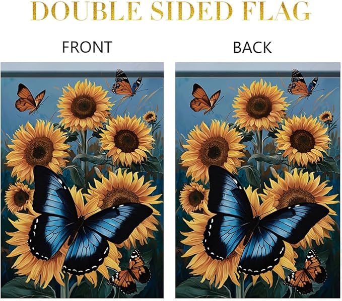 Sunflower Butterfly Garden Flag 12x18 Inch Double Sided Outdoor Yard Banner Blue and Orange Butterfly with Sunflowers for Spring Summer Patio Porch Lawn Home Decoration