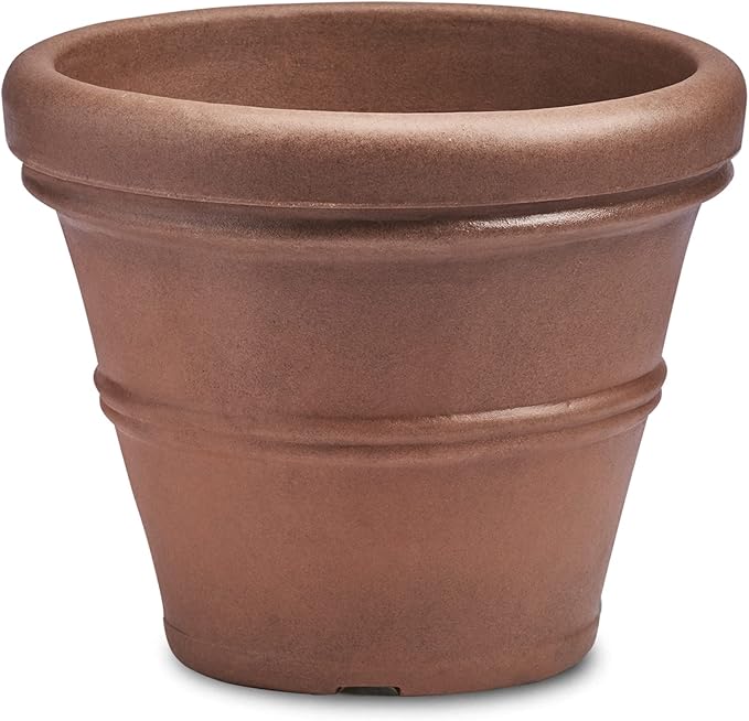 Crescent Garden Brunello Classic Rolled Rim Planter Pot, Indoor/Outdoor Weather-Safe Round Plant Pot, Premium Plastic Flowerpot for Houseplants, Herbs - 16''W (Rust)