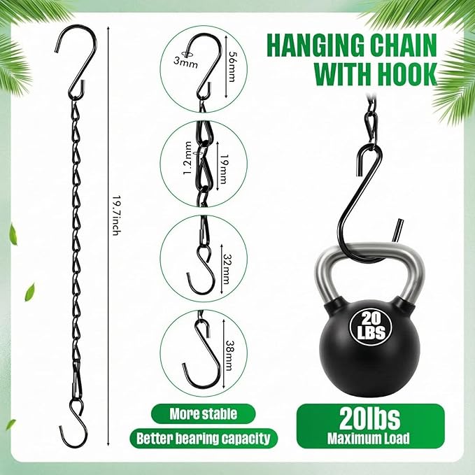 EBOOT 2 Pcs Hanging Chain for Bird Feeders, Planters, Lanterns and Ornaments (Black,19.7 Inch)