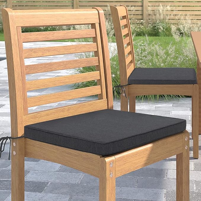 Magpie Fabrics Square Corner Seat Cushion, 18" x 18" x 2.5", 2 Pack, Indoor/Outdoor Waterproof Weather Resistant Universal Chair Pads for Patio Garden Dining - Dark Gray