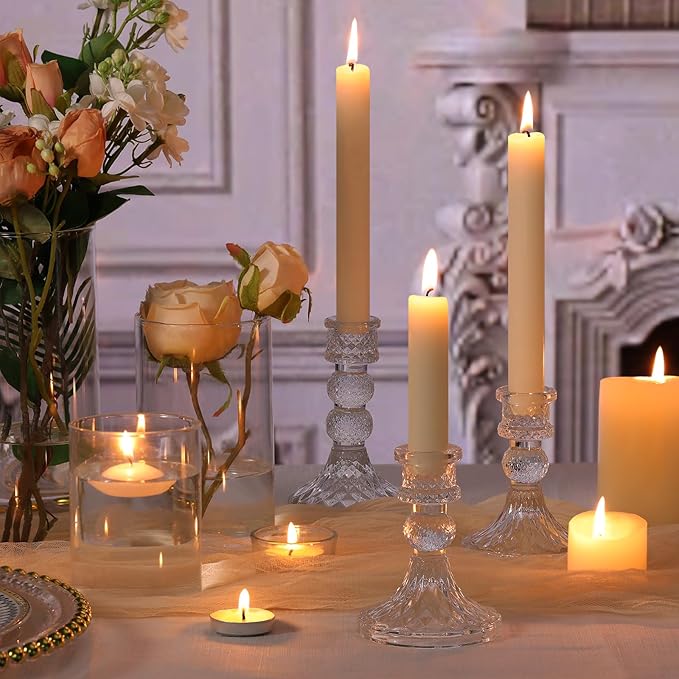 DARJEN Clear Glass Candlestick Holders Set of 6, 4" H & 5" H Taper Candle Holders for Candlesticks & Pillar Candles, Diamond Candle Holders for Wedding Party Table Centerpiece, Home Decor