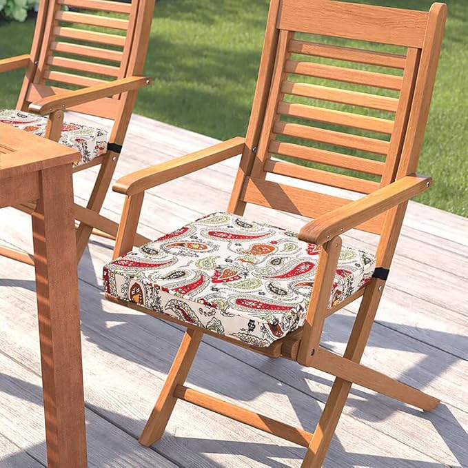 Magpie Fabrics Indoor Outdoor Waterproof Square Chair Cushion, 18" x 18" x 2.5", 2 Pack, Water Resistant Seat Cushions, for Patio Garden Office, Paisley Red Beige