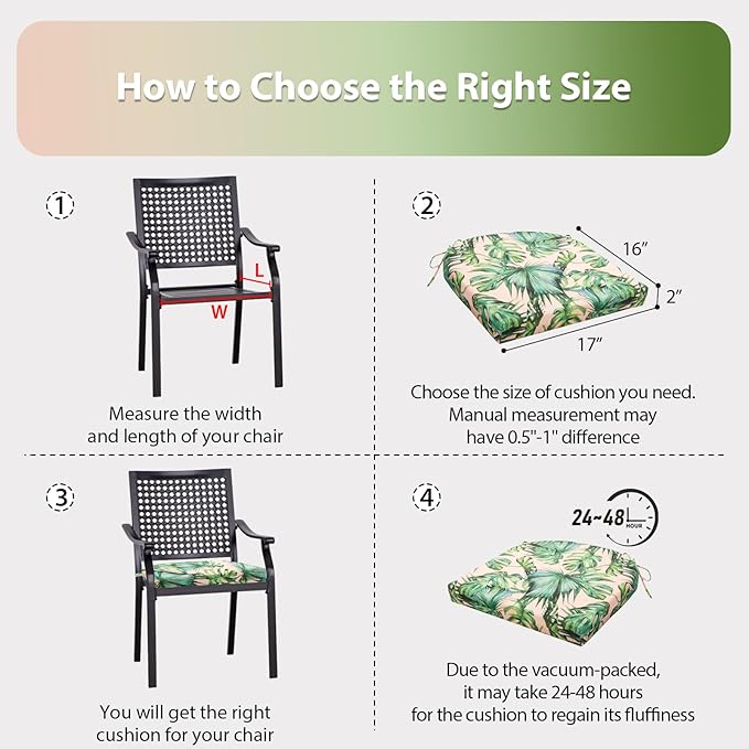Outdoor Chair Cushions Set of 4, 17 x 16 Inch Patio Chair Cushions for Outdoor Furniture, Water Resistant, Non-Slip Ties(Tropical Rainforests)