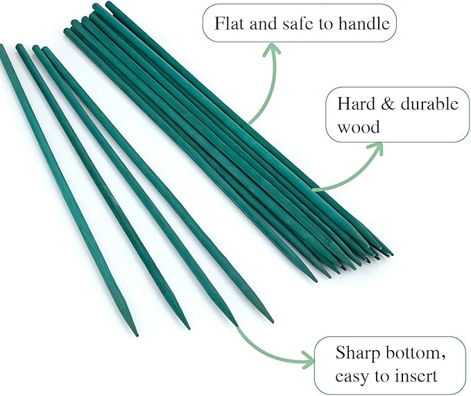 100 PCS 18” Bamboo Plant Stakes with Green Garden Ties - Sturdy Wooden Support Sticks for Indoor & Outdoor Potted Plants, Orchids, Tomatoes, Floral Gardening