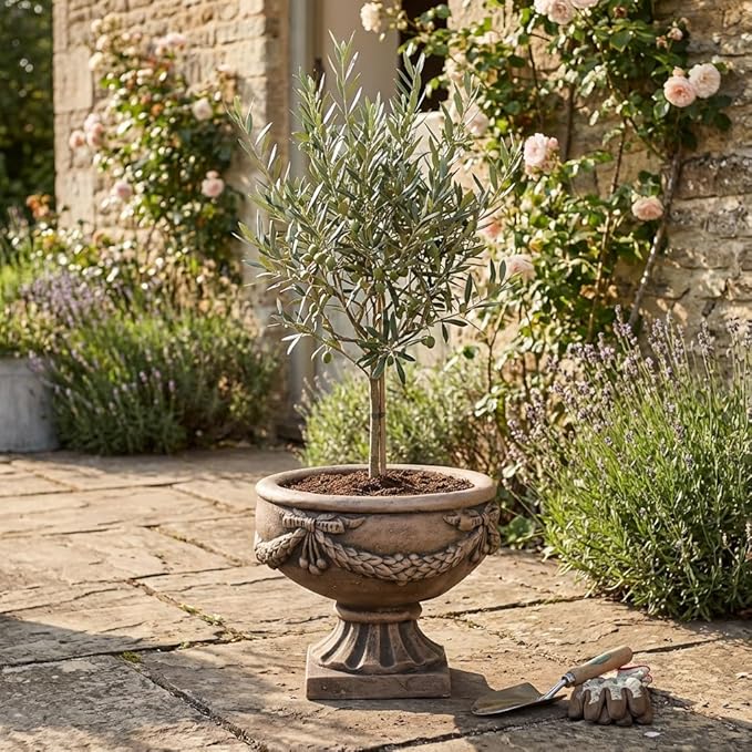 17 Inch Vintage Plant Pot for Plants, Embossed Design Durable and Sturdy Resin Fiber Flowerpots with Drainage Hole, Decorative Orchid Houseplant Pot Indoor Outdoor Plant Container