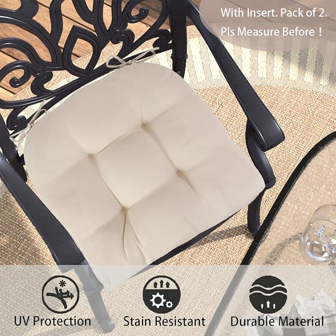 Outdoor Chair Cushions 19 x19 Inch,Water Resistant Tufted Seat Cushions 19",Reversible,Weather Resistant,Rounded Back Wicker Chair Cushion for Patio Garden Furniture(Antique Beige)