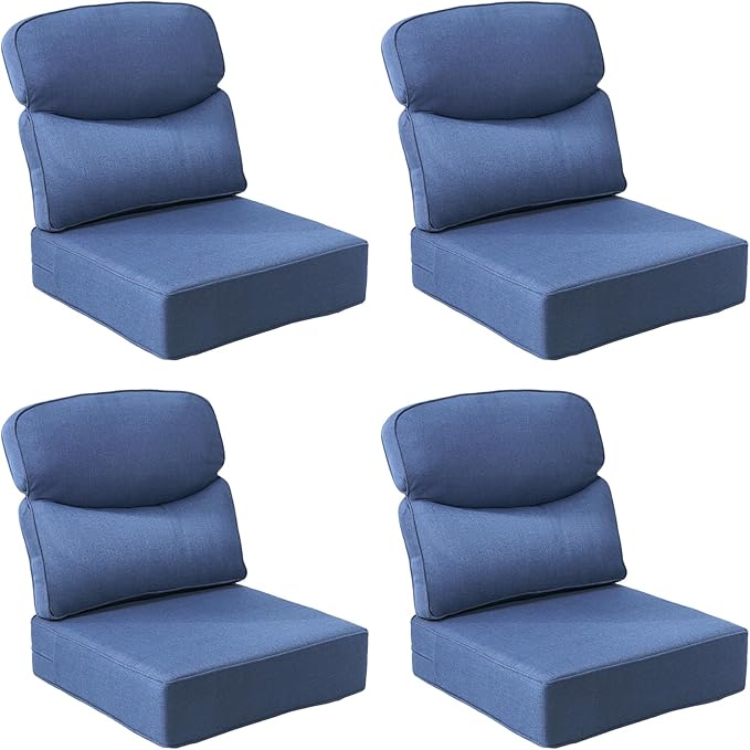 Outdoor Cushion Set for Patio Furniture, UV Resistant, Water Resistant - 6 Inch Thick Dual Layer Back Support Cushions– 24x24 Inch Patio Seat Covers for Chair/Sofa/Couch | Blue | 4-Pack |