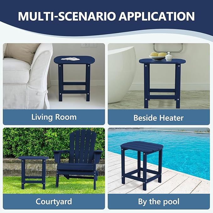 Outdoor Adirondack HDPE Side Table, Wooden Textured, Set for Patio, Garden, Porch, Pool Composite Patio, Backyard, Bathroom and Indoor, Maintenance & Weather Resistant