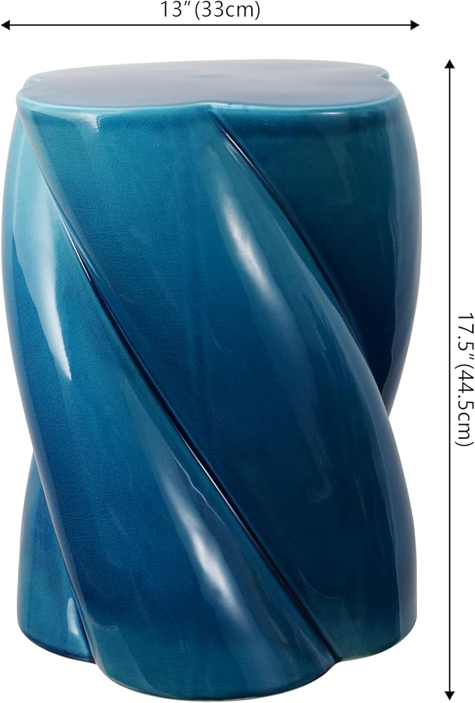 JONATHAN Y TBL1036C Yves 18" Modern Minimalist Rope Twist Ceramic Indoor-Outdoor Garden Stool, Bohemian, Coastal, Cottage, Traditional, Spill-Proof, Living Room, Garden Room, Cracked Blue