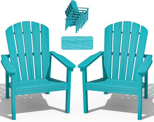nevilywood Compact Stackable Adirondack Chairs Set of 2, 26.3" Wide HDPE Outdoor Patio Chairs - Durable, Space-Saving Design for Porch, Lawn or Garden, Aruba