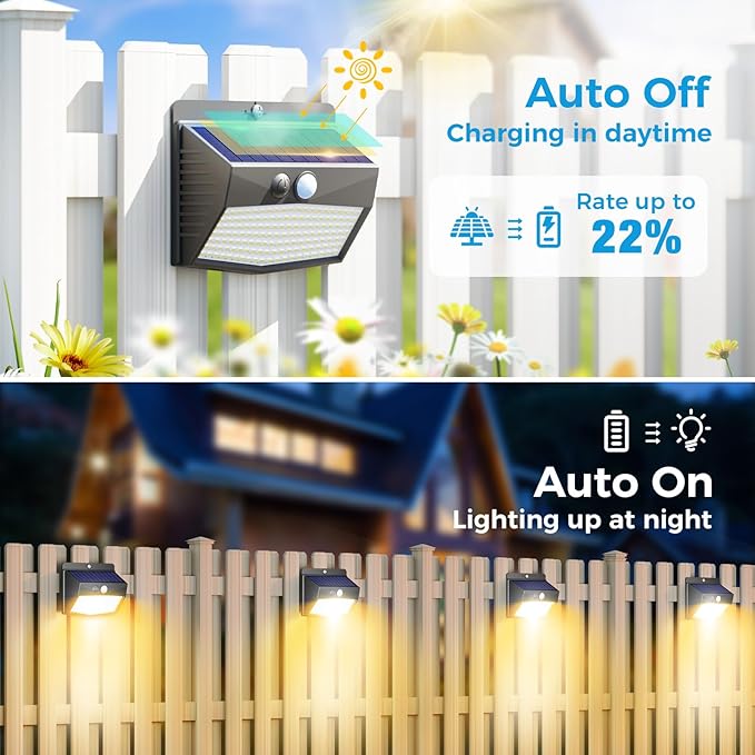 Peasur 16 Packs Solar Outdoor Lights Motion Sensor Solar Security Light Waterproof with 3 Lighting Modes Solar Powered Wall Lights Outside for Garden Fence Yard, Warm White