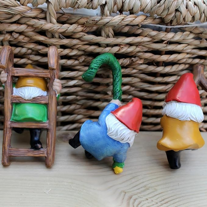 Garden Gnome Pot Climbers Decoration Set, 3 Piece Resin Hanging Figurines, Colorful Climbing Gnomes Statue, Outdoor Decor for Plant Pots, 2.9 Inch Small Garden Gifts