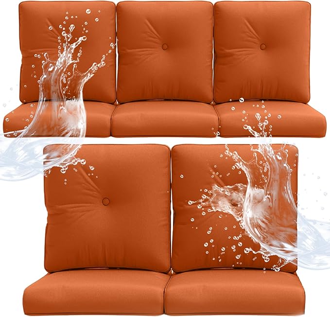 Outdoor Chair Cushions 5 Sets - 22 * 24" Patio Furniture Cushions with Removable Cover, 28D High Density Sponge Filling Outdoor Patio Cushions for Chairs, Rocker, Sofa and Loveseat - Orange