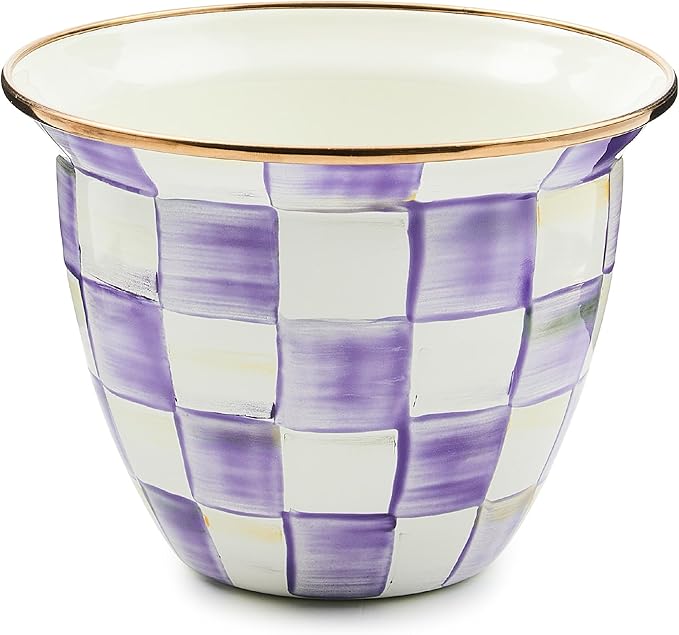 MACKENZIE-CHILDS Flowerpot, Decorative Garden Pot for Growing Plants, Large, Purple-and-White Violet Check