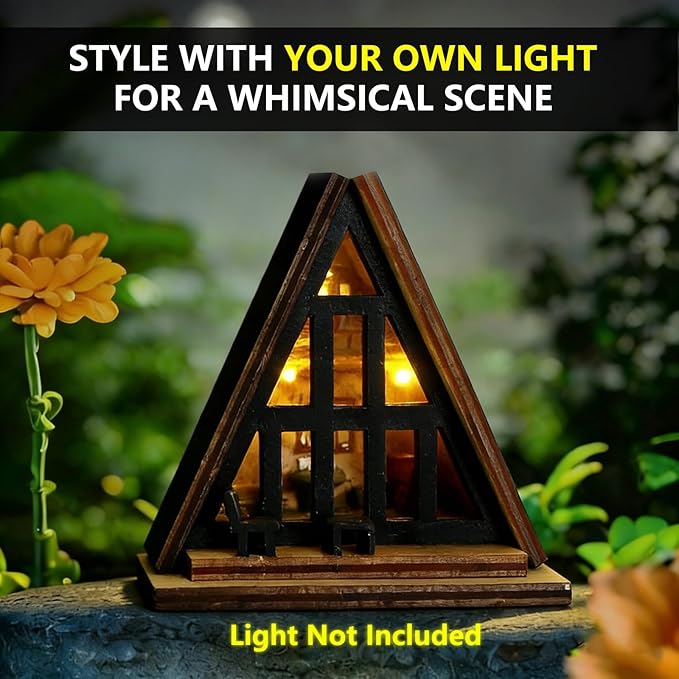 Modern Black A-Frame Mini Cabin with Removable Roof, Plant Mini Treehouse – Miniature Treehouse for Fairy Gardens, Plant Pots & Desktop Décor