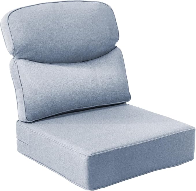Luxury 6-Inch Outdoor Chair Cushions - 24"* 24" Patio Furniture Cushions with Dual Layer Back Support & Removable Cover, 28D High Density Sponge Patio Cushion for Outdoor Furniture Couch Baby Blue