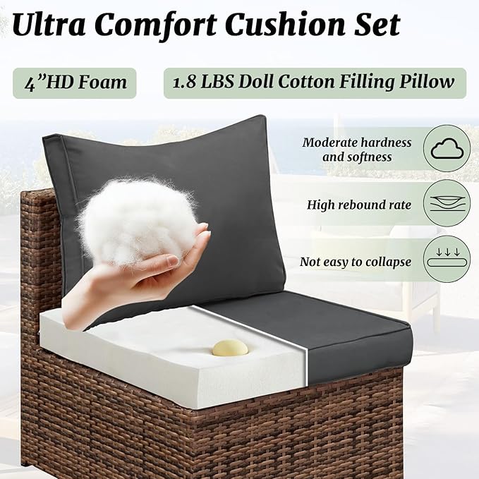 Outdoor Sectional Cushions Replacement Set, 26x26in Patio Furniture Cushions, 14 Pieces Waterproof Outdoor Couch Cushion for 6 Seat Wicker Conversation (Dark Gray)