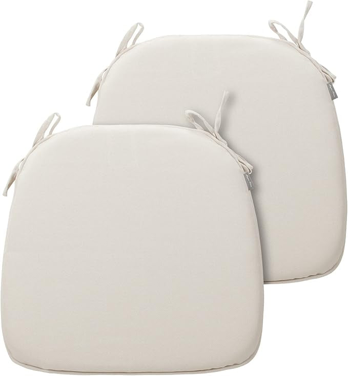 Magpie Fabrics Outdoor/Indoor 17"x16"x2" Chair Cushions with Ties Set of 2, Waterproof All Weather U-Shape Seat Pads Decoration for Patio Garden Furniture Home Office (Recycled Cream White)