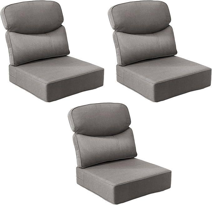 Outdoor Cushion Set for Patio Furniture, UV Resistant, Water Resistant - 6 Inch Thick Dual Layer Back Support Cushions– 24x24 Inch Patio Seat Covers for Chair/Sofa/Couch | Grey | 3-Pack |