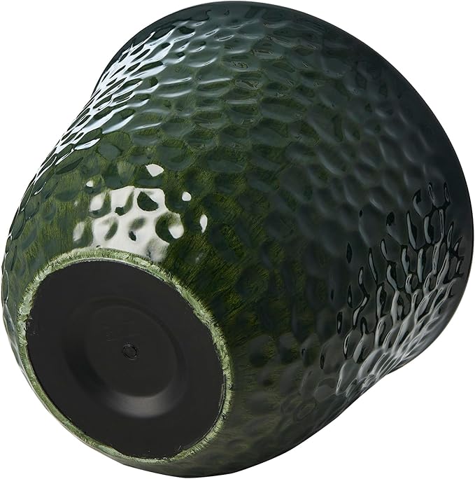 Glitzhome Round Faux Ceramic Planter Pots, 11.75" D Honeycomb Textured Tall Outdoor Planters with Drainage Hole, Gradient Green Outdoor Flower Pots, Plastic Large Planters for Porch, Garden, Set of 3