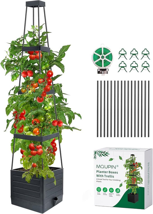 Garden Trellis for Climbing Plants, 57in Raised Garden Bed Planter Box with Trellis, Tomato Cage Planters for Outdoor Plants Climbing Vegetable Vine Flowers Outdoor & Indoor/Self-Watering (1PCS)
