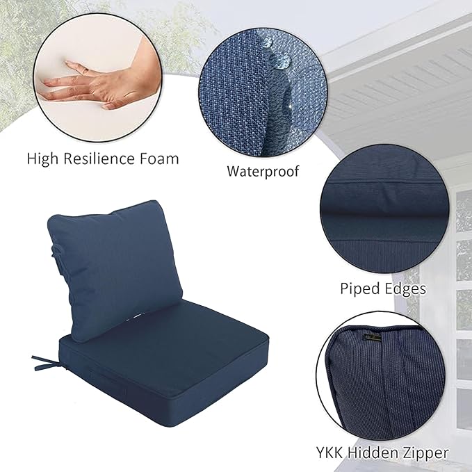 19"x19" Outdoor Universal Cushion Set of 1, Patio Cushions with Handles & Ties, Water-Proof Stain-Resistant UV Resistant Weather Resistant High Resilience Foam with YKK Zippers,Navy Blue