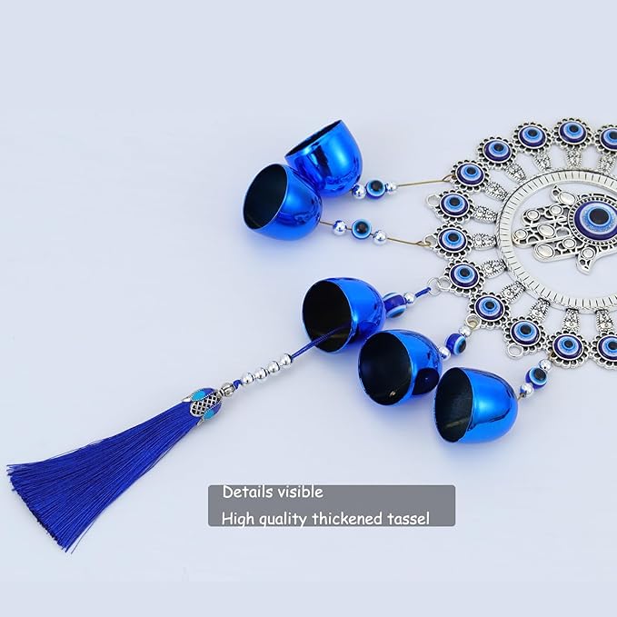 BWINKA Blue Evil Eye Hanging Decoration Ornament Metal Wind Chimes for Home Garden Gift Decoration (Eye-R-Y6)