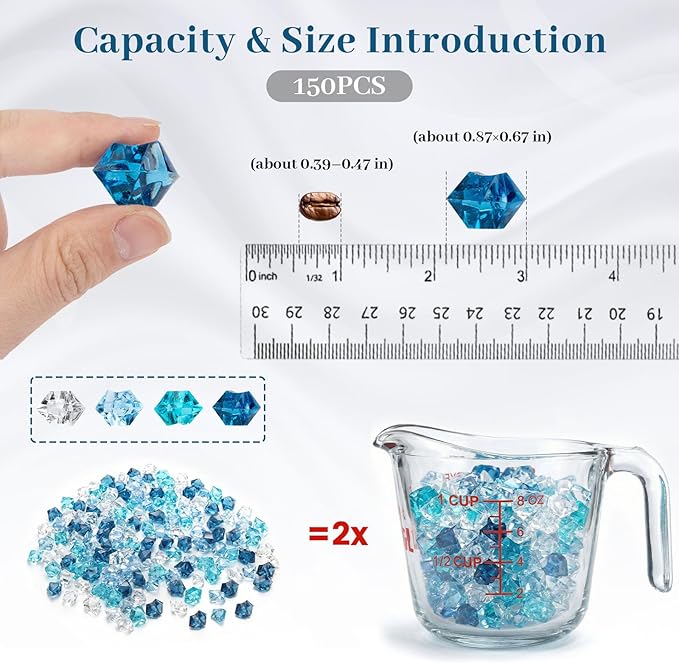 DomeStar 150PCS Aquarium Rocks, Blue Fake Ice Rocks Small Stones for Vase Fillers, Fish Tank Aquarium Decor Winter Table Scatter Decoration