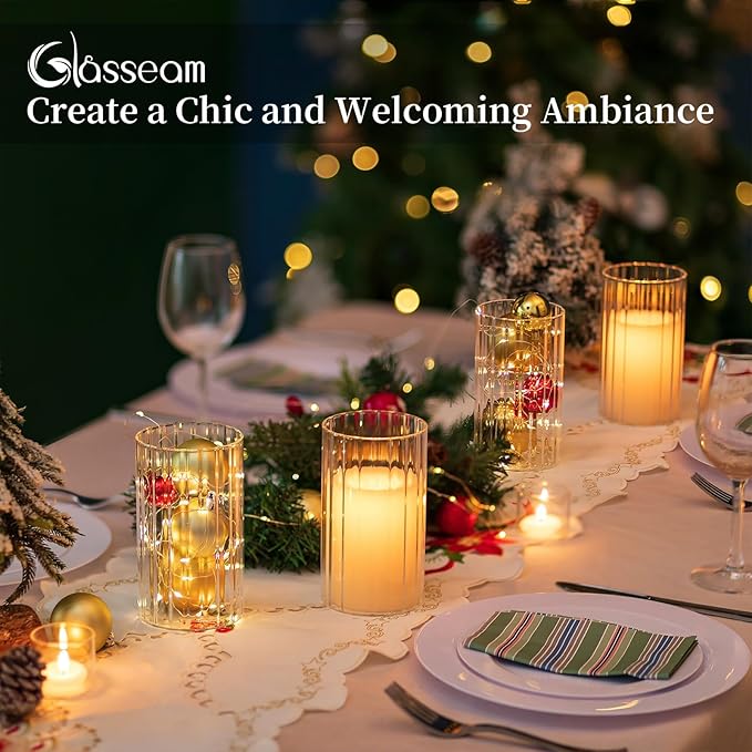 Glasseam Glass Cylinder Vases for Centerpieces: 6pcs Clear Ribbed Flower Vases for Pillar Candle - 6 Inch Modern Hurricane Floating Candle Holder for Wedding Table Centerpieces Living Room Home Decor