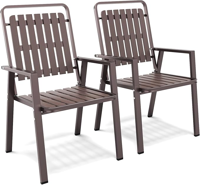 350LBS Outdoor Patio Chairs Set of 2, Patio Dining Chairs with Metal Frame, Heavy-Duty Outdoor Chairs with Armrest for Garden, Poolside, Backyard, Lawn