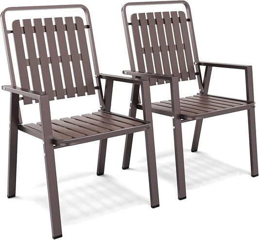 350LBS Outdoor Patio Chairs Set of 2, Patio Dining Chairs with Metal Frame, Heavy-Duty Outdoor Chairs with Armrest for Garden, Poolside, Backyard, Lawn