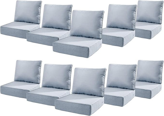 6" Thick Outdoor Cushions 22x24x6, 10-Set Deep Seat Patio Cushions with Removable Cover, Waterproof & Fade Resistant Replacement for Wicker Chair, Loveseat, Sofa - Baby Blue
