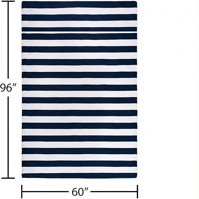 FH Home Outdoor Rug - Waterproof, Fade Resistant, Reversible - Premium Recycled Plastic - Striped - Large Patio, Deck, Sunroom, Camping, RV - Brittany Stripe - Black & White Crease Free - 5 x 8 ft