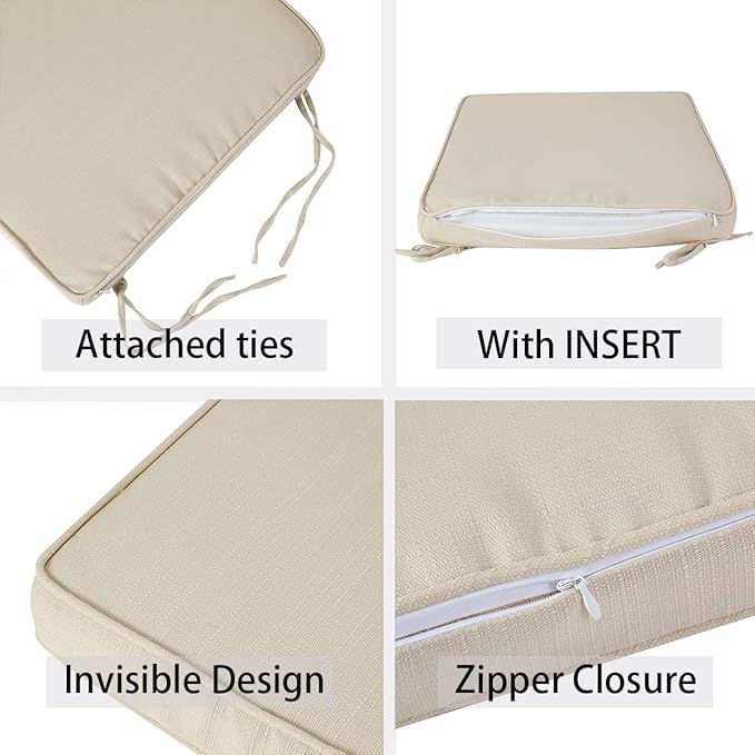 Outdoor Chair Cushions 18x18 Inch,Set of 2,Water Resistant Chair Pads with Ties,Square Seat Cushion 18"x18"x2.5",Patio Chair Cushion for Garden,Backyard Furniture(Antique Beige)