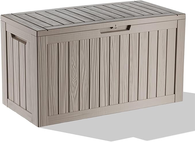86 Gallon Outdoor Deck Box, Lockable Waterproof Outdoor Storage Boxes For Garden Tools,Indoor Cushions,Accessories Outside Storage Resin Weatherproof Container(Grey)