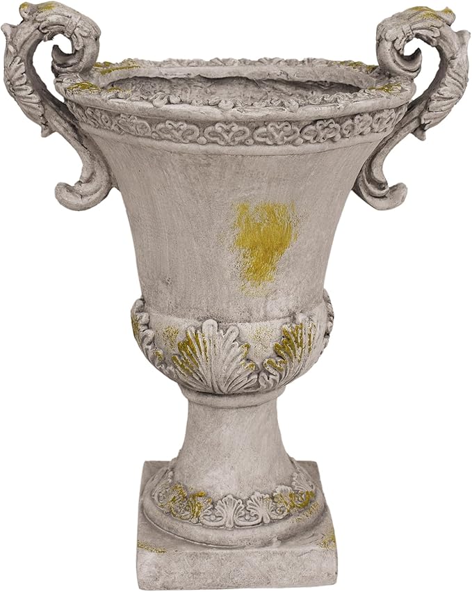 Christopher Knight Home Jorine Patio Planter, Light Concrete Planter, Mid-Centry Gadern Urn, Floral Relif Design Plant Pot, Large Garden Pot, Flower Urn with Drainage Hole for Backyard Home, Gray