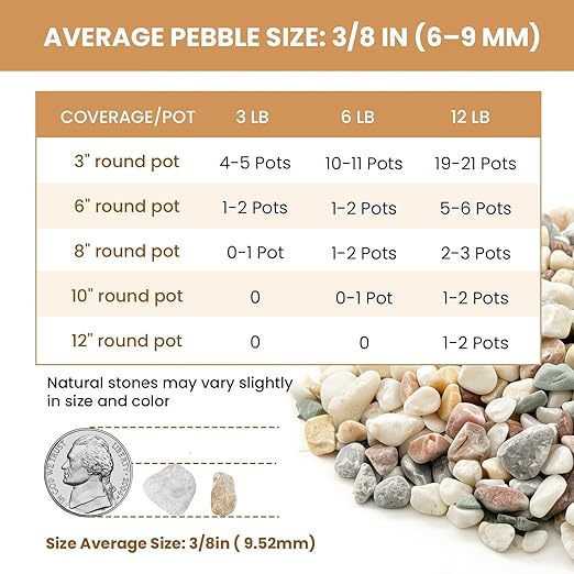 3/8 Inch Polished Decorative Pebbles, River Rocks for Indoor Plants, Planters, Vases, Aquarium Gravel & Landscaping, Mixed, 12LB