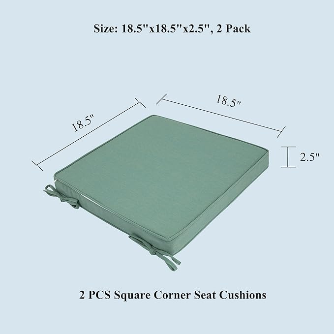 FUNHOME Indoor/Outdoor Chair Cushions Set of 2, 18 x 18 x 2.5 Inch Square Corner Outdoor Cushions for Patio Furniture,2 Packs Patio Chair Cushions with Ties-Aqua Leala
