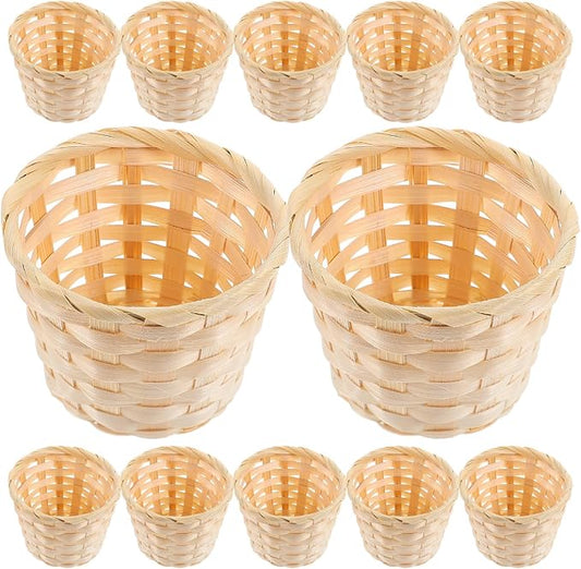 Kisangel 12Pcs Mini Woven Basket Miniature Flower Basket Dollhouse Picnic Tiny Party Favor Container Farmhouse Decor for Fairy Garden Accessory