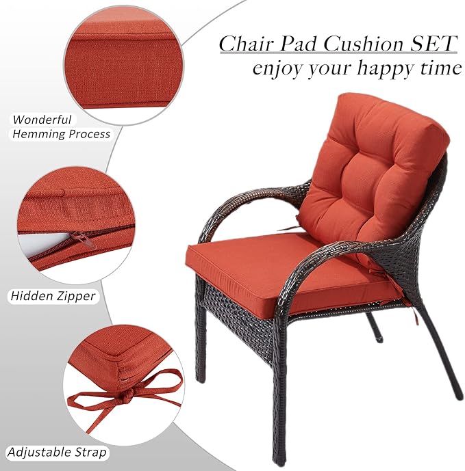 JMGBird Outdoor Seat Cushion Set 19"x19" Water-Repellent & Color-Lasting Patio Furniture Cushions, Deep Seat Bottom & Back Cushion with Adjustable Straps for Chair Sofa Couch(Orange Red)