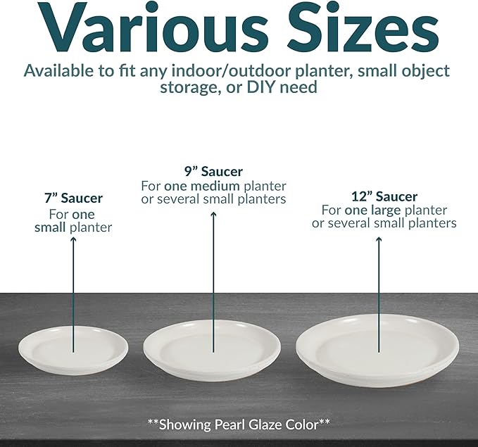Sunnydaze 7-Inch Ceramic Plant Saucers - Plant Drip Trays for Outdoor Planter Flower Pot Drainage - Set of 2 - Gray