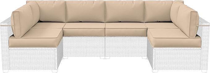 14-Piece Outdoor Cushions for Patio Furniture Thick Outdoor Chair Cushions 5" Foam High-Density Water-Resistant Deep Seat Cushion for 6-Seat Sectional Sets Liner&Cover Sand