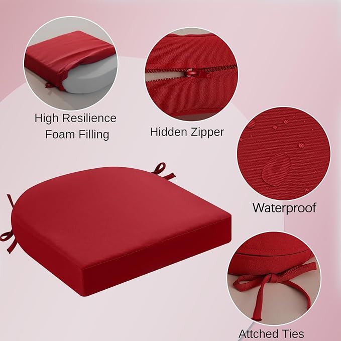 idee-home Outdoor Chair Cushions Set of 2, Thick 19" x 19" x 2" Outdoor Seat Cushions Patio Furniture Waterproof with Ties, Dining Pads