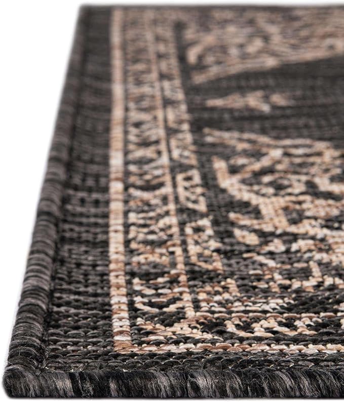 Unique Loom Outdoor Traditional Collection Area Rug - Antique (2' x 3' 1" Rectangle Charcoal Gray/Natural)