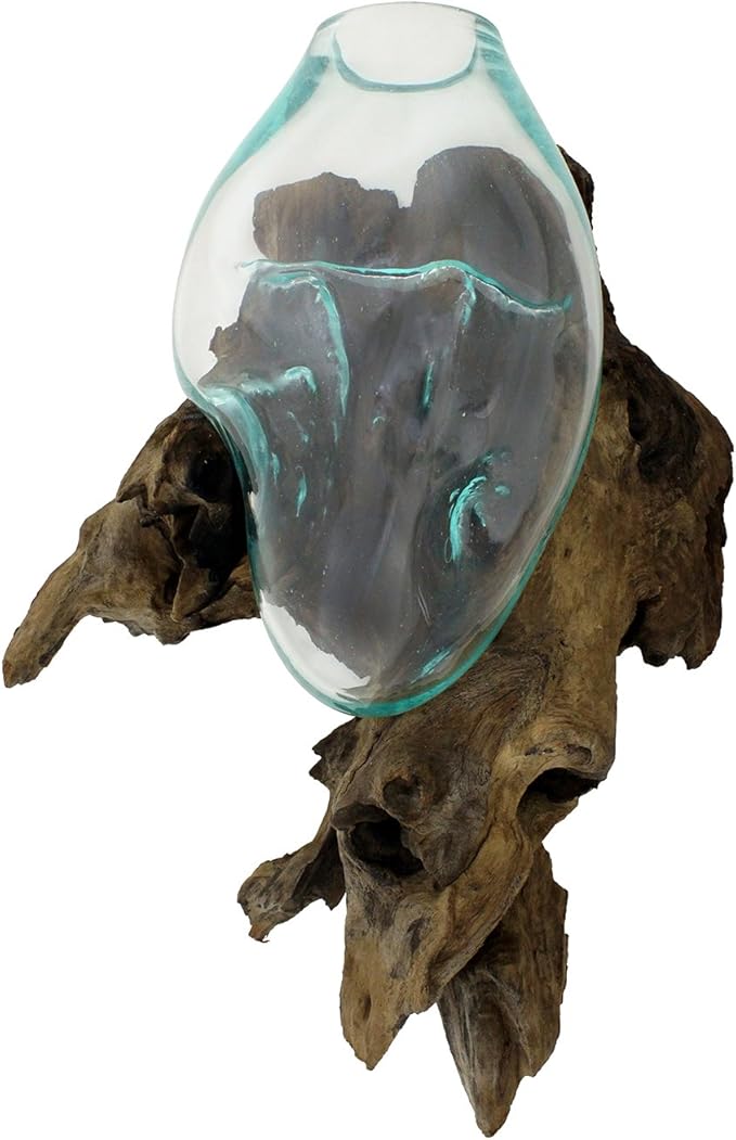 Cohasset Gift & Garden Molten Wall Sconce: Natural Wood & Recycled Glass Terrarium Jar with Lid - Ideal Terrarium Container for Plant Terrariums, EcoSphere, Live Terrarium Plants, Glass Terrariums
