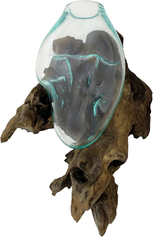 Cohasset Gift & Garden Molten Wall Sconce: Natural Wood & Recycled Glass Terrarium Jar with Lid - Ideal Terrarium Container for Plant Terrariums, EcoSphere, Live Terrarium Plants, Glass Terrariums