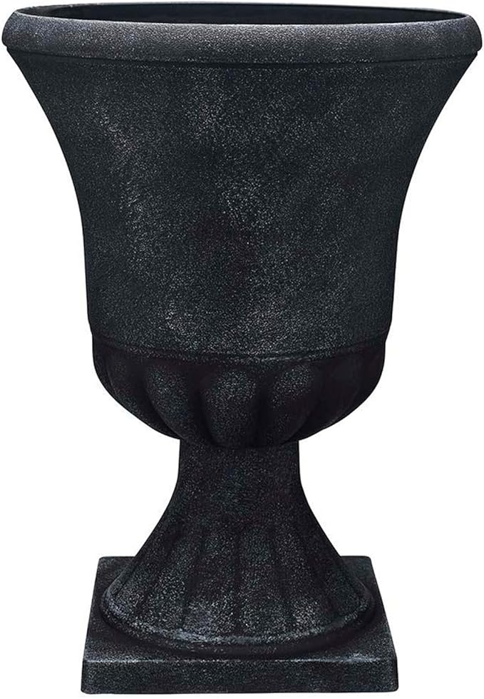 Southern Patio Winston 16 Inch x 21 Inch Urn Plastic Decorative Outdoor Planter Pot for Porch, Patio, or Garden with Removable Base, Matte Black