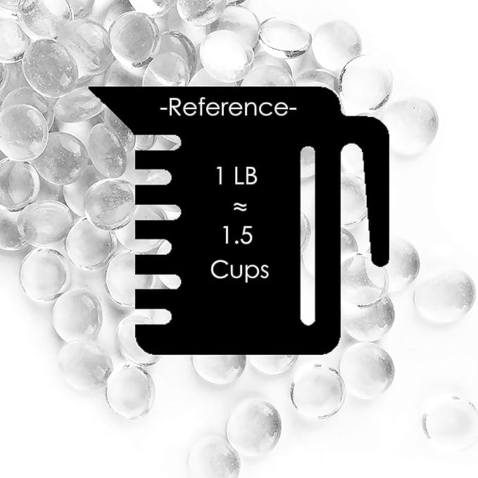 CYS EXCEL Clear Glass Gemstone Beads Vase Fillers (2 LBS) Flat Marble Beads Multiple Color Choices Aquarium Decor Rocks Floral Stones Decorative Mosaic Glass Gem Pebbles