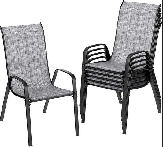 MAMIZO Patio Dining Chairs, Stackable All Weather Teslin Chair, Heavy Duty Outdoor Breathable Chairs Set, w/Armrests, Upgraded Chair FeetW/Strenthened Iron Spacers, 330 LBS (6, Grey)